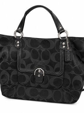 Coach Black Signature Jacquard Tote with Leather Trim